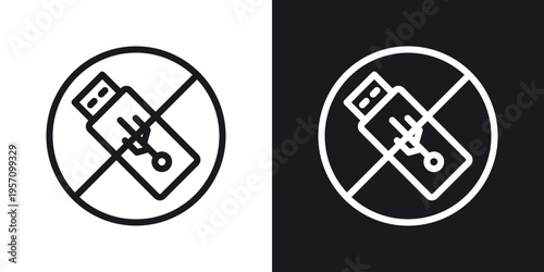 No USB flash drive sign set in black and white stroke lines