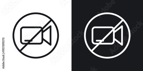 No video recording sign set in black and white stroke lines