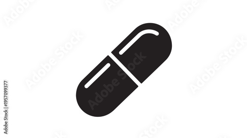 Black capsule pill breaking open with white light vector illustration flat design
