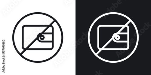 No wallet sign set in black and white stroke lines