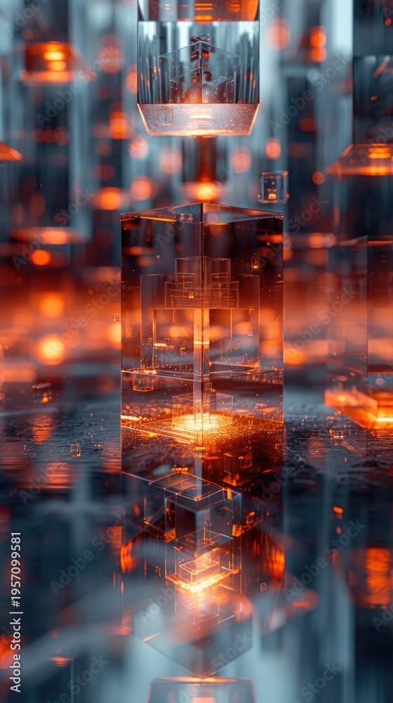 Fototapeta premium Futuristic glowing cube structures, abstract digital technology background
