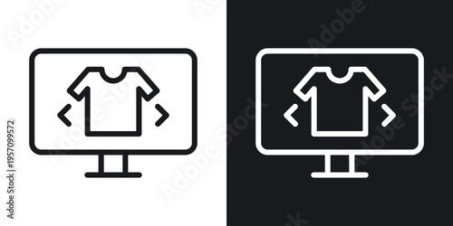 Online clothes shopping icon set in black and white stroke lines