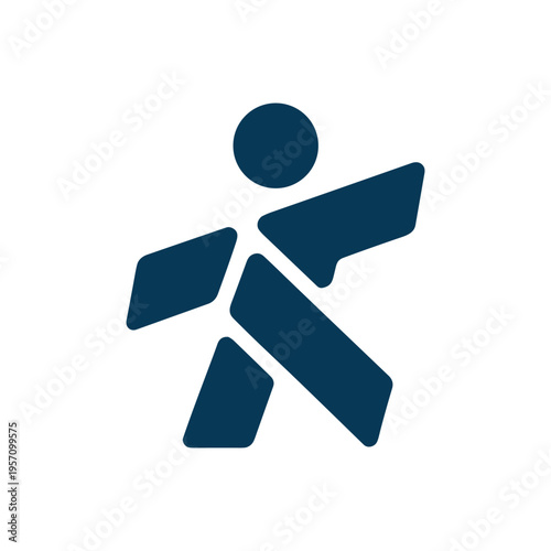 A stylized blue humanoid figure made of geometric shapes