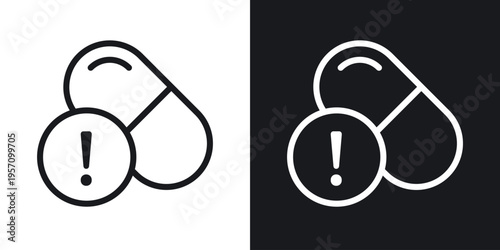 Overdose icon set in black and white stroke lines
