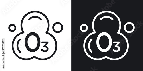 Ozonation icon set in black and white stroke lines