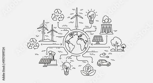 Set of eco friendly icons vector, sustainable energy and environment symbols