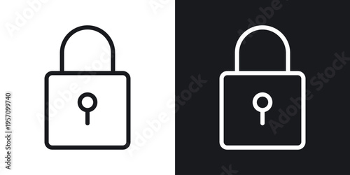 Padlock icon set in black and white stroke lines