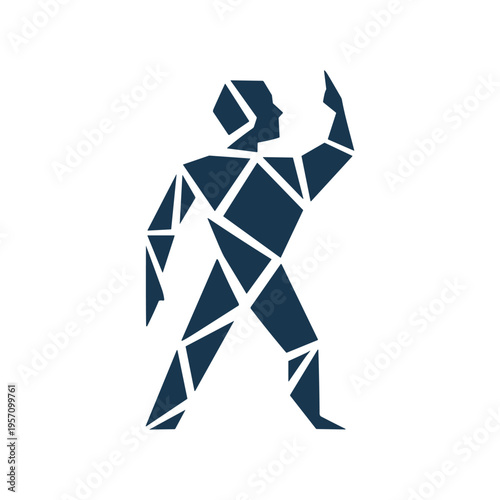 Geometric figure of a man in dark blue