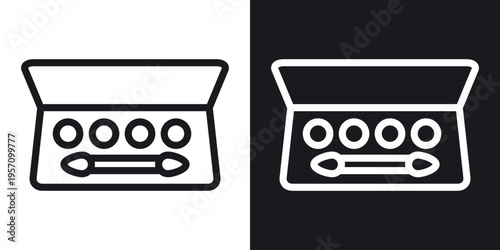 Palette with eyelash shadows icon set in black and white stroke lines