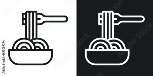 Pasta icon set in black and white stroke lines