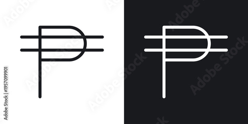 Philippine currency icon set in black and white stroke lines