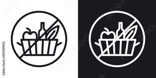 Picnics are prohibited sign set in black and white stroke lines