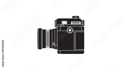Vintage black camera lens open flat design vector illustration isolated on white