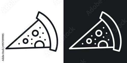 Pizza icon set in black and white stroke lines