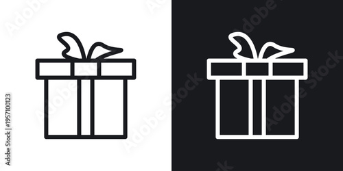 Present gift box icon set in black and white stroke lines