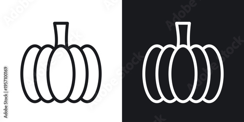 Pumpkin icon set in black and white stroke lines