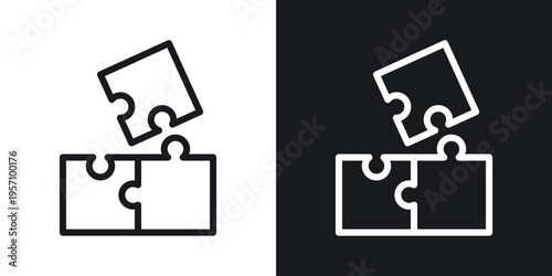 Puzzle icon set in black and white stroke lines
