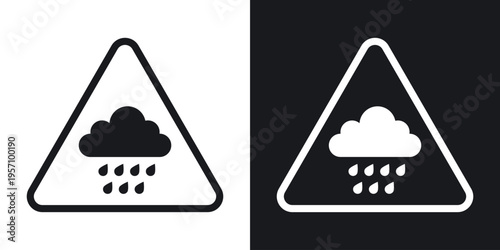 Rain warning sign set in black and white stroke lines
