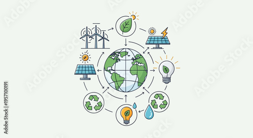 Set of 8 eco friendly icons vector, green energy symbols