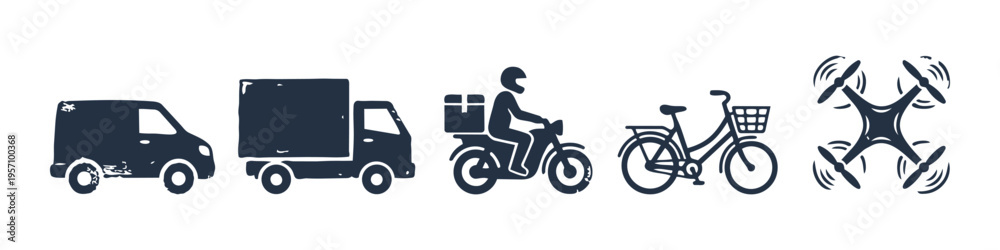 Fototapeta premium Van, Truck and Motorcycle Monochrome Icon Set. High quality stock illustration with clear subject focus, cohesive composition, and versatile commercial applicability across branding, editorial.