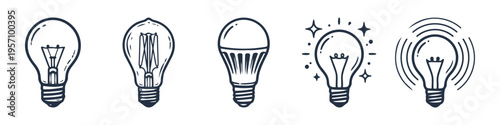 Light Bulb, Filament and Base Monochrome Icon Set. High quality stock illustration with clear subject focus, cohesive composition, and versatile commercial applicability across branding, editorial.