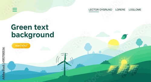 Vector green landscape background with wind turbine and text space