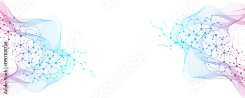 Molecular abstract structure and genetic engineering DNA. Healthcare and medicine background concept. Scientific research background. Wave flow. Innovation pattern. Vector illustration.