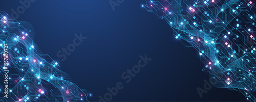 Modern technology circuit board texture background design. Quantum computer technology concept. Futuristic blue circuit board system background. Motherboard vector illustration.