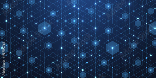 Abstract digital blockchain cube blocks concept. 3D big data cubes quantum computer technology idea. Artificial intelligence data core cubes design element