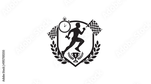 Tennis player jumping with racket and ball sports victory emblem vector illustration