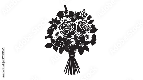 Elegant black and white rose bouquet vector illustration floral design art