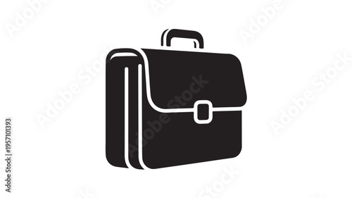 Black leather briefcase flat design vector illustration isolated on white background