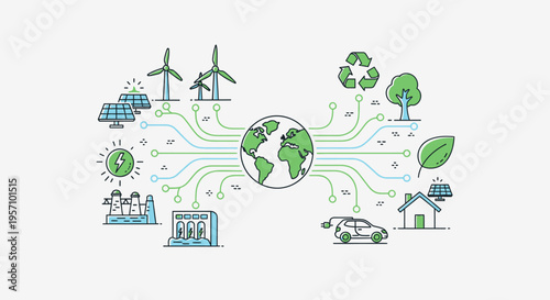 Set of eco friendly icons vector, green energy symbols