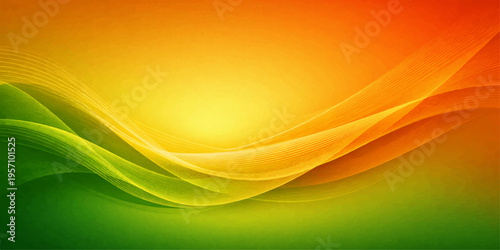 Bild auf Leinwand An abstract colorful background features flowing green and orange waves with a g