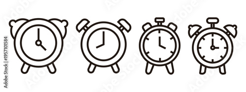 Alarm clock line icon set