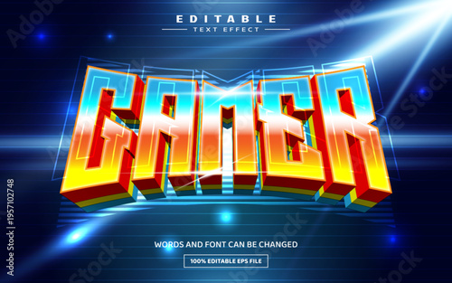 Gamer futuristic 3D editable text effect template