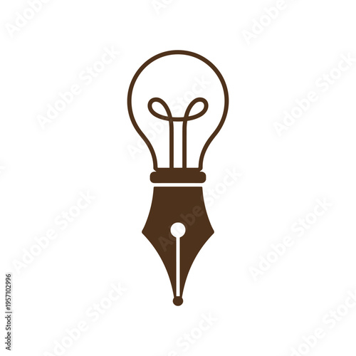 Brown fountain pen nib with light bulb