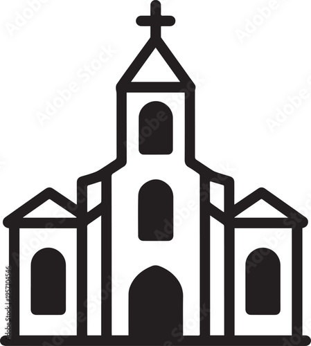 A silhouette of a stately church, its steeple reaching towards the heavens, representing faith and architecture.