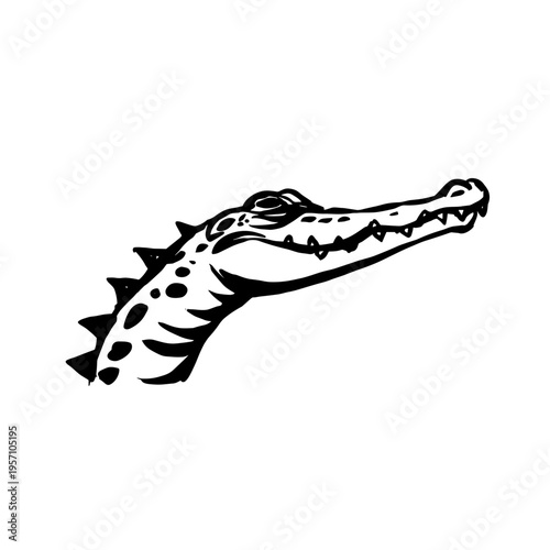 Crocodile. Crocodile simple black and white line art vector logo