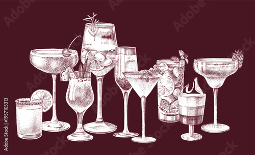 Alcohol cocktails hand sketched vector collection