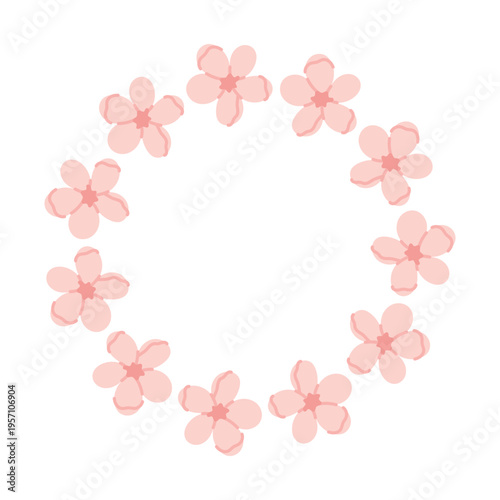 Minimal floral wreath with soft pink flowers. Delicate circular frame for invitations, branding and romantic designs.