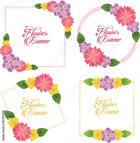 flower frame border flat style