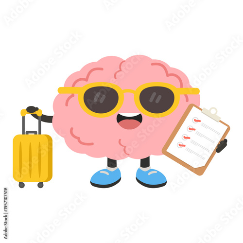 Brain With Suitcase and Checklist Travel Planning