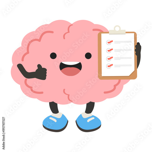 Happy Brain Holding Checklist Showing Like