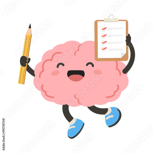 Happy Brain Holding Checklist and Pencil