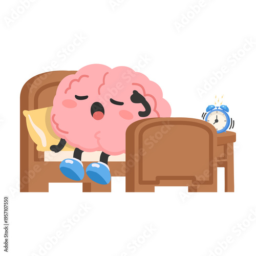 Brain Sleeping in Bed with Alarm Clock