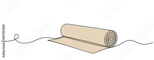 Rolled mat lying on continuous line over white background. no editable strokes