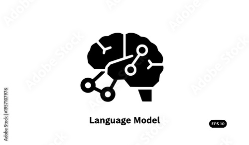 Bold large language model AI icon glyph solid black vector isolated on white