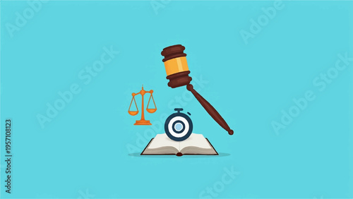 Vector law icons set with gavel, scales, and book