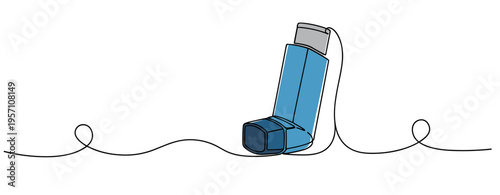 Asthma inhaler resting on minimal continuous line background. no editable strokes